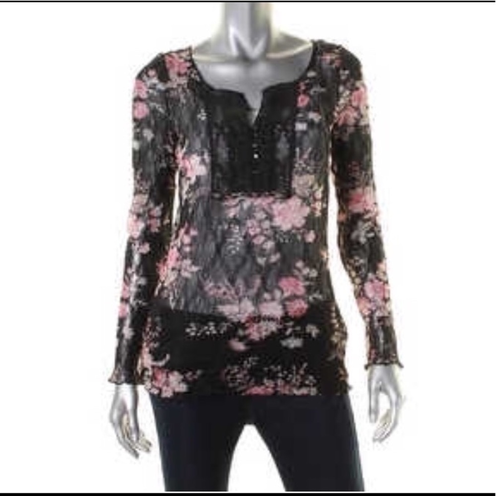 RALPH LAUREN sheer stretch lace long sleeve
